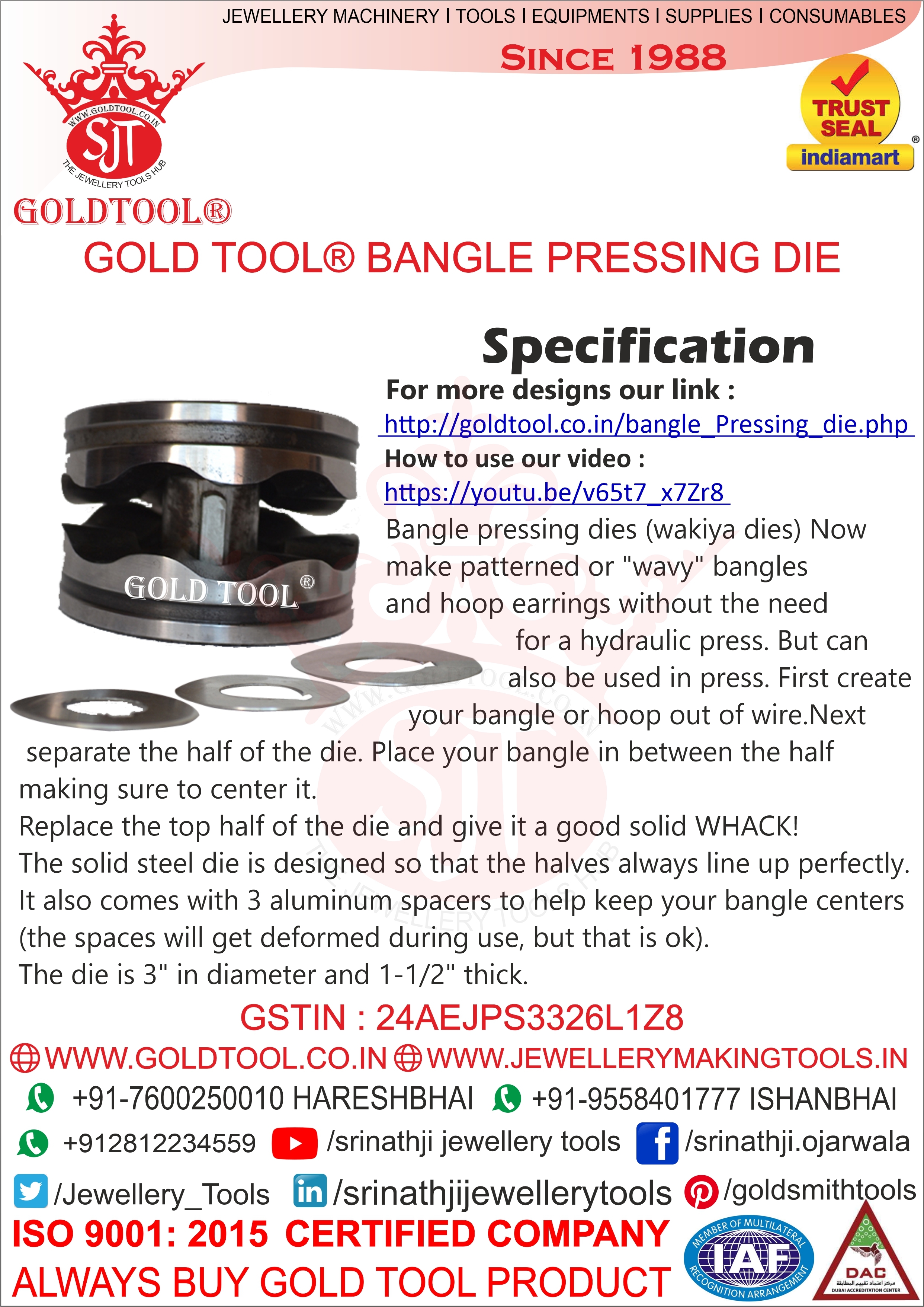 High Efficiency Jewellery Bangle Pressing Dies (Wakiya Dies
