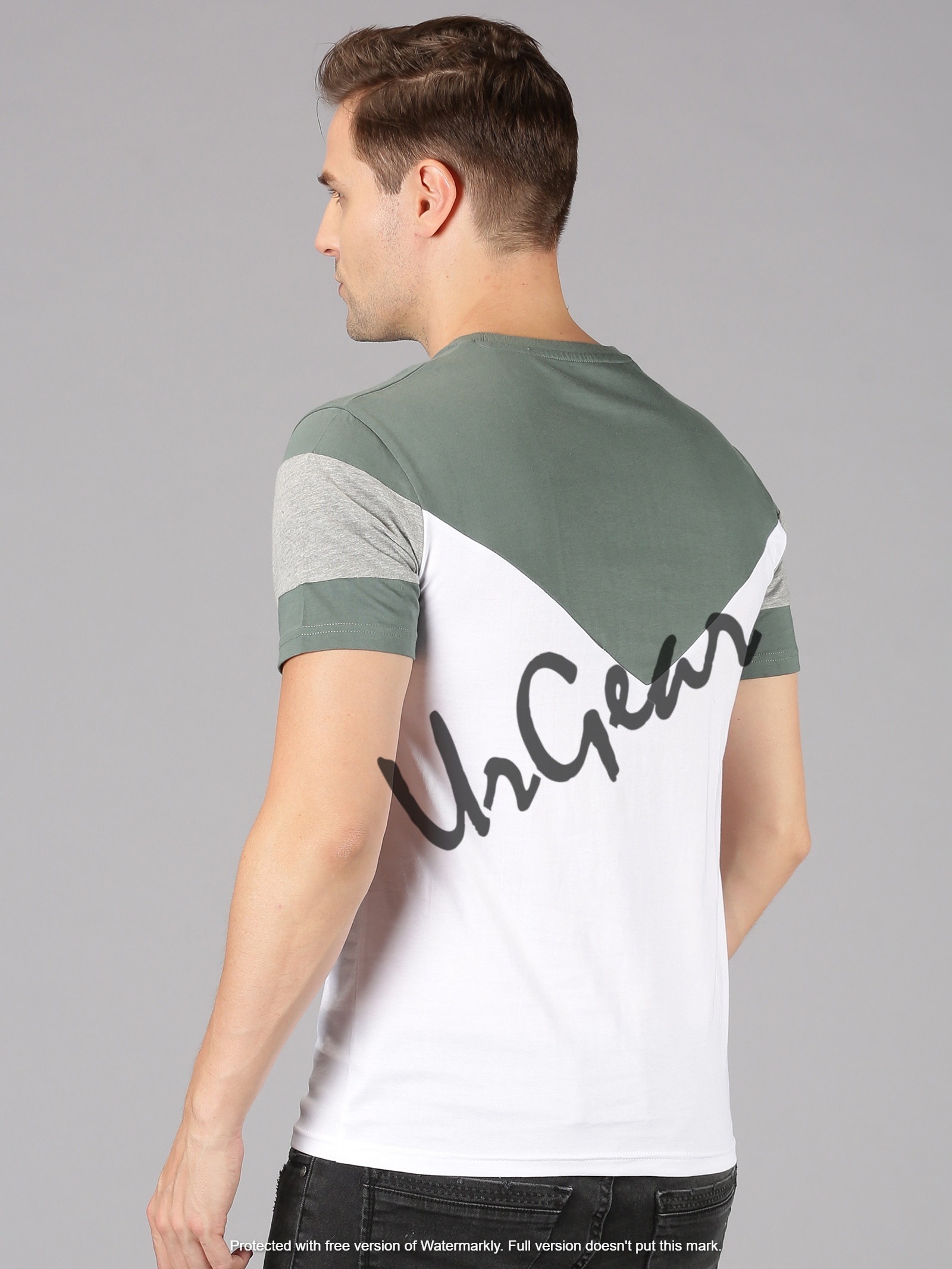 Men Round Neck T-shirt - 100% Combed Cotton, Large To Xx-large Sizes | Green & White Striped Pattern, Short Sleeves, Bio-washed Softness