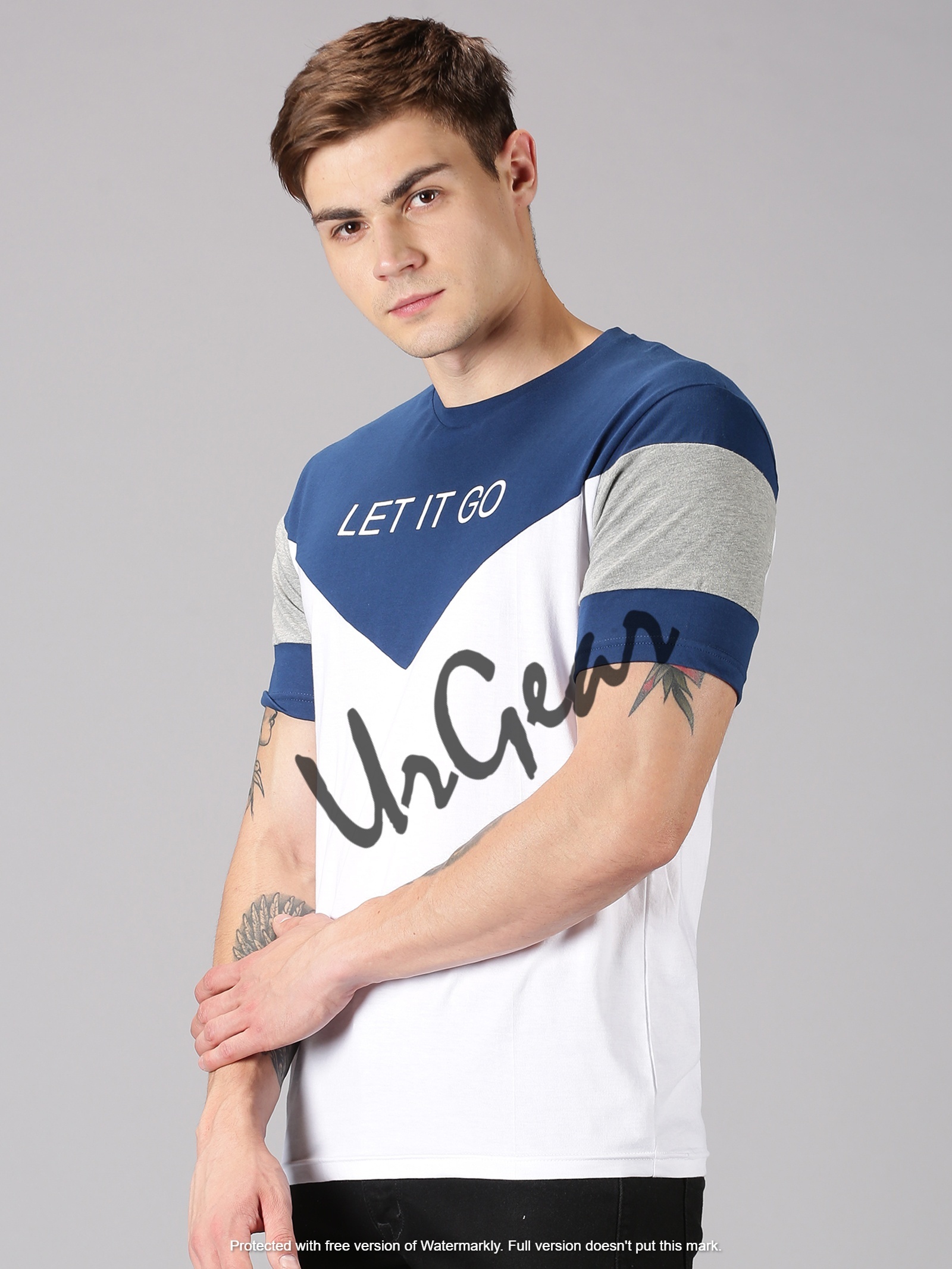 Men Round Neck T-shirt - 100% Combed Cotton, Sizes S-xxl, Blue & White, 190 Gsm Bio-washed Softness | O-neck, Short Sleeves, Printed Design