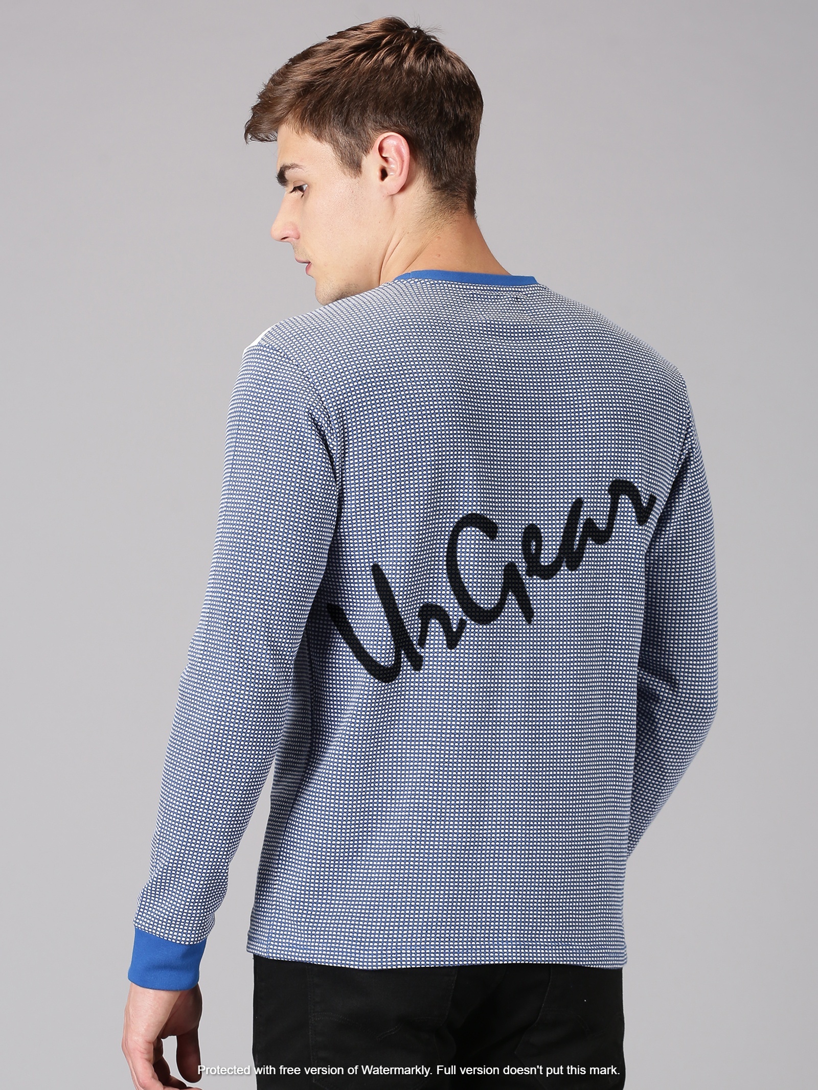 Men Round Neck T-shirt - 100% Combed Cotton, Regular Fit S To Xxl | Soft, Bio-washed, Long Sleeves In Blue