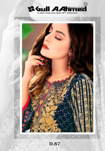 Multi Color Gul Ahmed Vol-9 Pakistani Lawn Salwar Suits Catalog