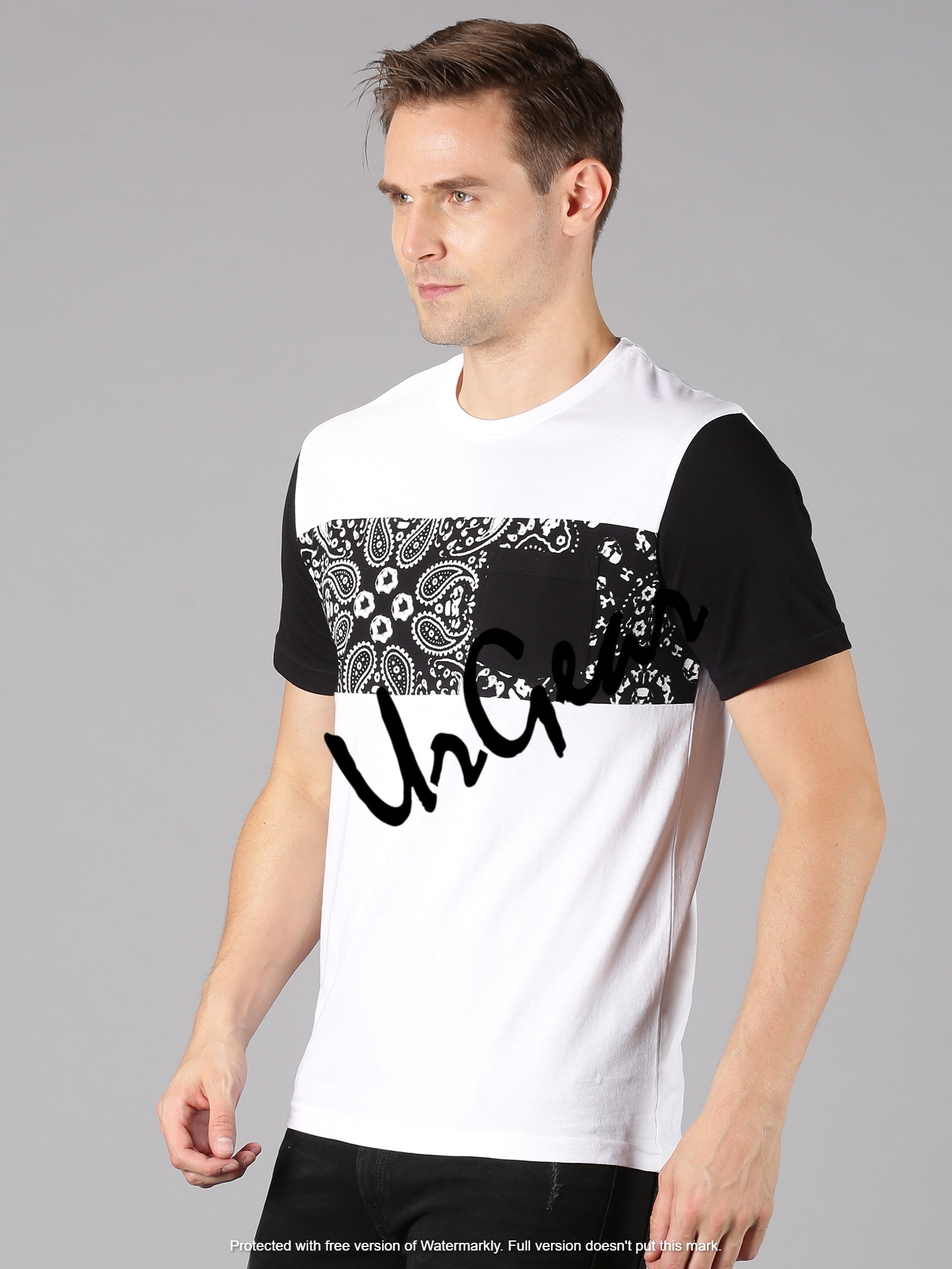 Men Round Neck T-shirt - 100% Combed Cotton, Size M-xxl, Colors: White & Black | O-neck Collar, Short Sleeves, Printed Pattern, Bio-washed