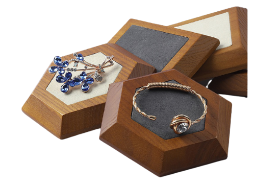 Jewellery Display Box - Felt and Wood, Hexagonal Shape , Elegant Design, Durable Build, Secure Display, Enhanced Visibility