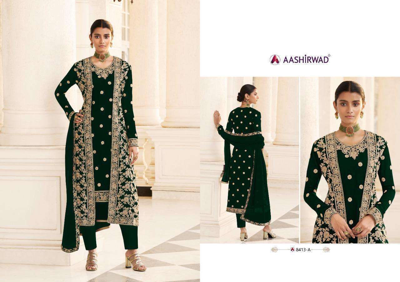 Multi Color Aashirwad Creation Jacket Georgette Embroidered Designer Suit Catalog