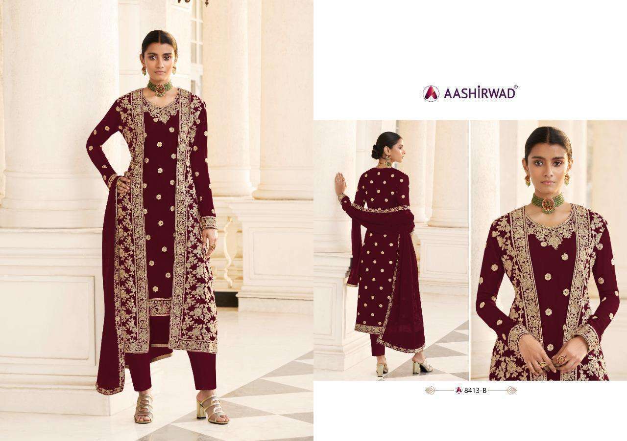 Multi Color Aashirwad Creation Jacket Georgette Embroidered Designer Suit Catalog