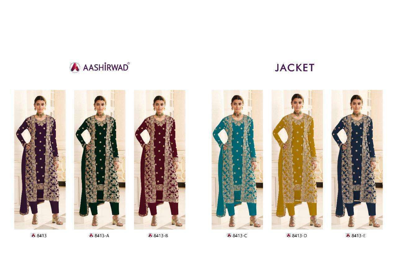 Multi Color Aashirwad Creation Jacket Georgette Embroidered Designer Suit Catalog