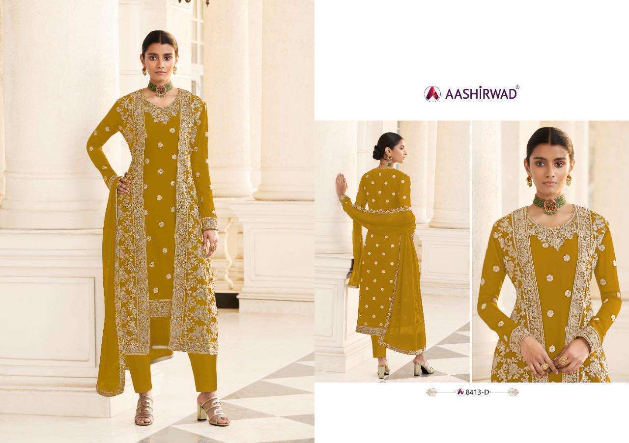 Multi Color Aashirwad Creation Jacket Georgette Embroidered Designer Suit Catalog