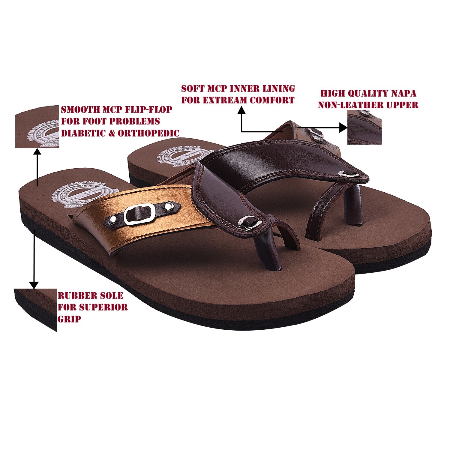 Mcp Slippers - Synthetic Leather Upper, Rubber Sole, Gold Color | Sizes 5-11 For Women, Ideal For All Seasons