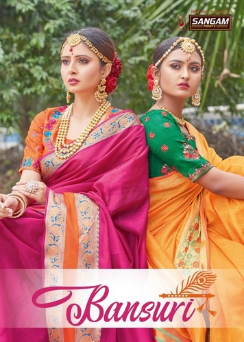 Multi Color Sangam Prints Bansuri Vol 2 Handloom Silk Printed Saree Catalog