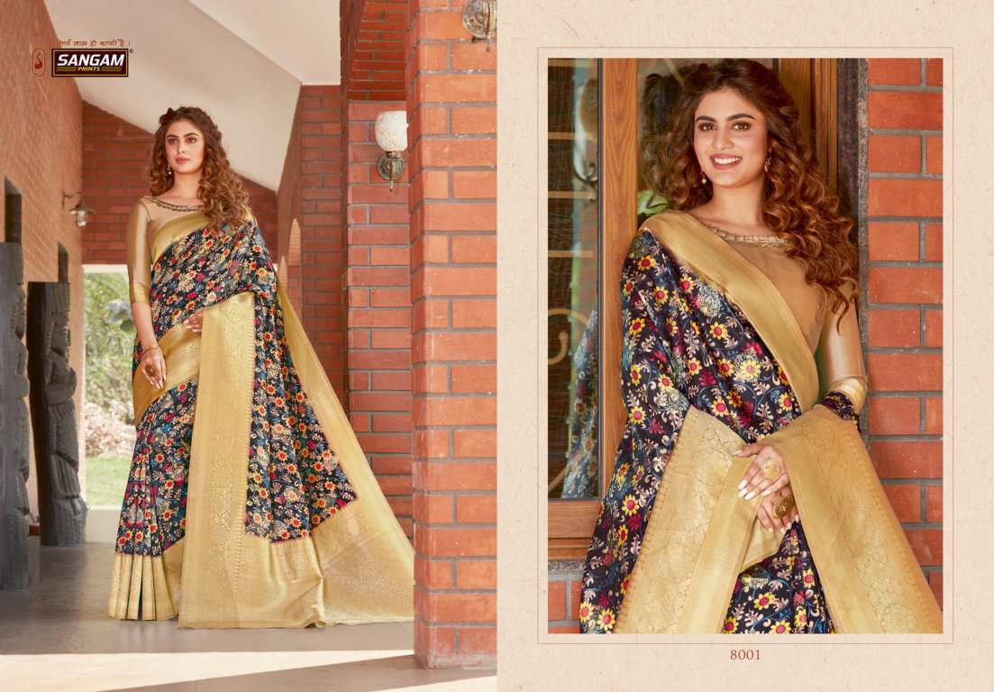 Multi Color Sangam Prints Adrak Digital Printed Silk Saree Catalog