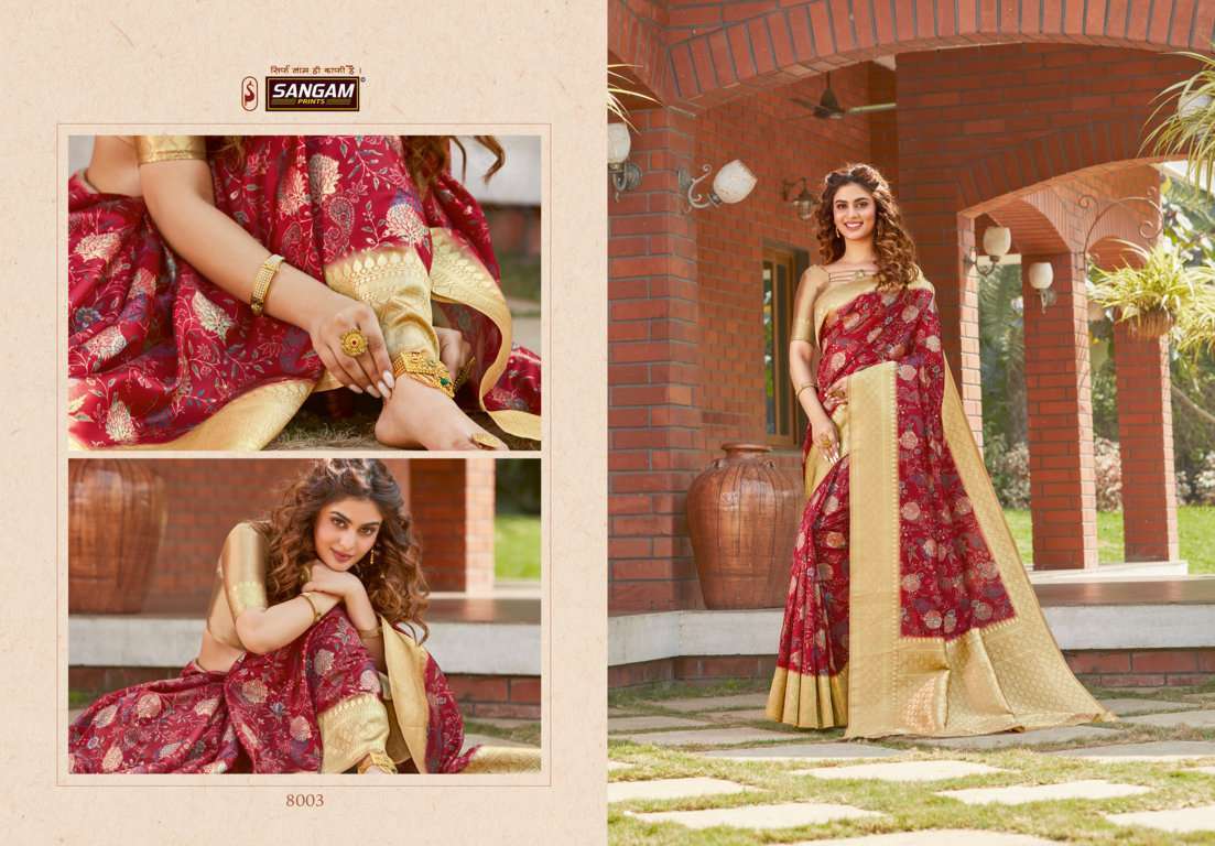 Multi Color Sangam Prints Adrak Digital Printed Silk Saree Catalog