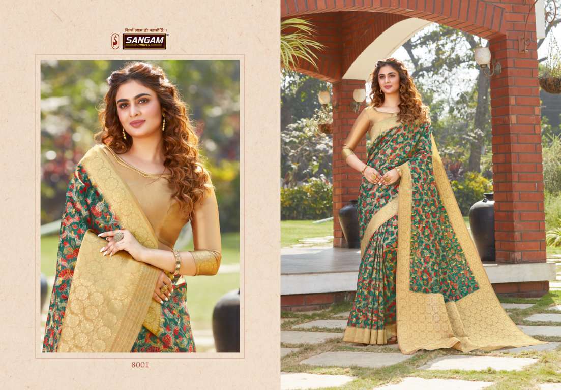 Multi Color Sangam Prints Adrak Digital Printed Silk Saree Catalog