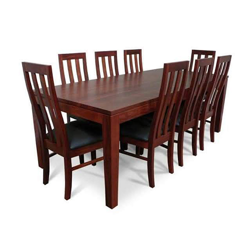 Wooden Dining Table Set - Beech Wood & Commercial Ply, 2250x1050x780mm Table With 8 Chairs | Modern Indian Style, Walnut Pu Finish, 5-year Warranty