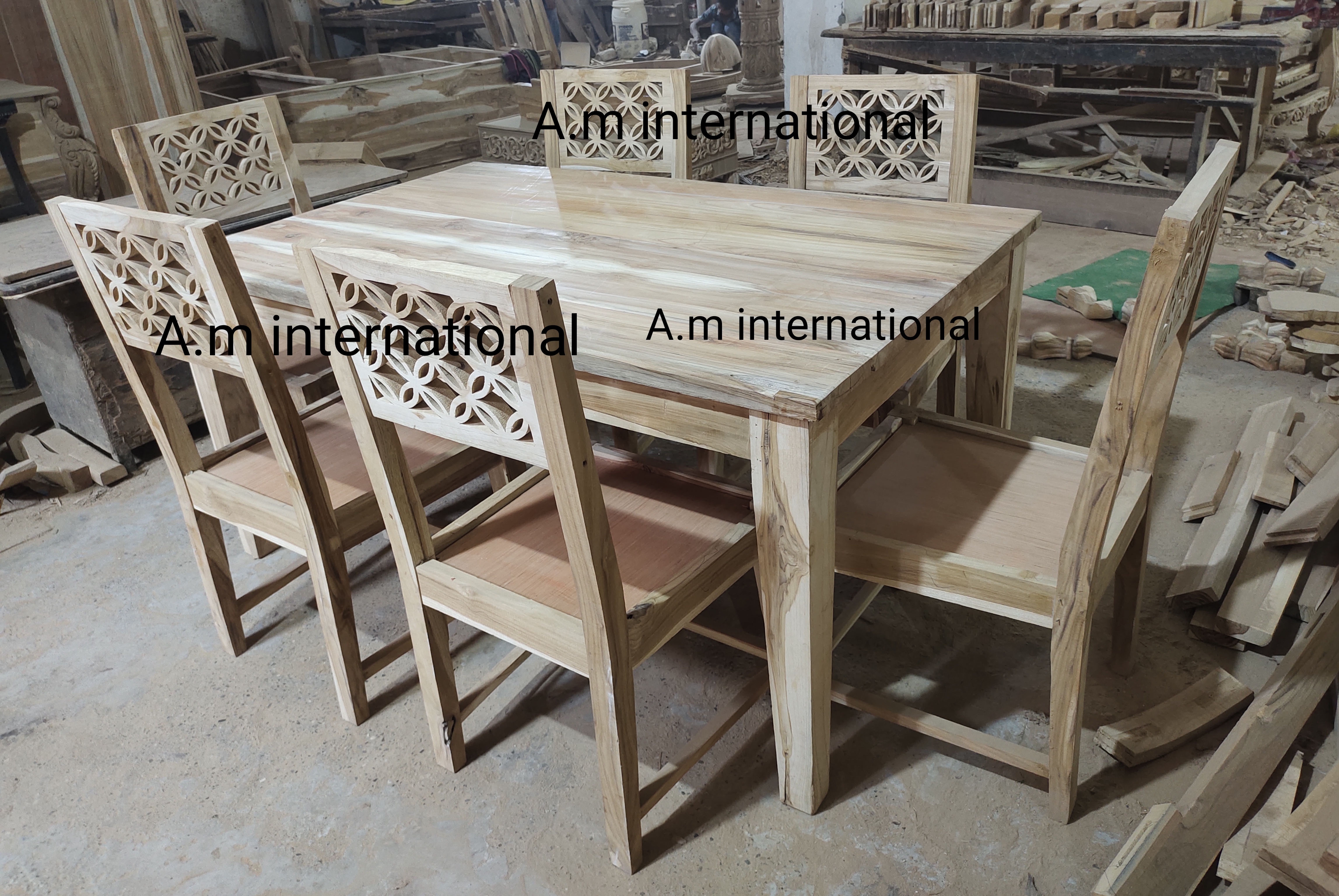 Teak Wood Dining Table Set - 6 Seater, Handmade Brown Finish | No Assembly Required, Indian Style, Indoor Furniture