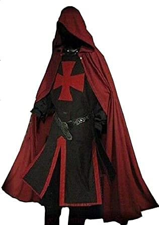 Iron Medieval Templar Knight Crusader Surcoat & Cloak Reenactment Larp Black, Red