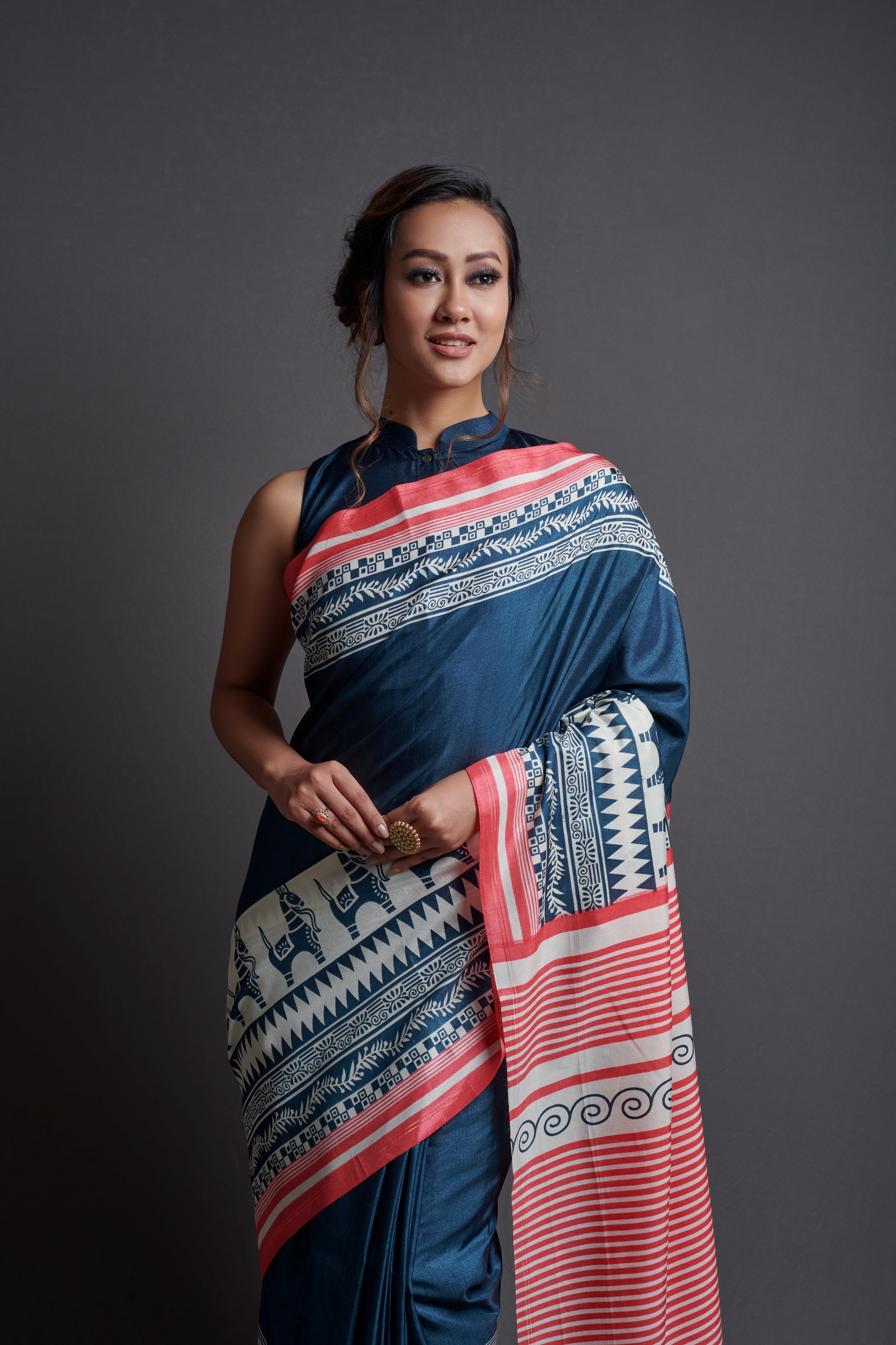 Designer Sarees - Dola Silk Printed Saree 5.5 Metres , Teal Blouse Fabric 0.8 Metres, Comfortable Wear, Elegant Design, Stylish Drape, Vibrant Print