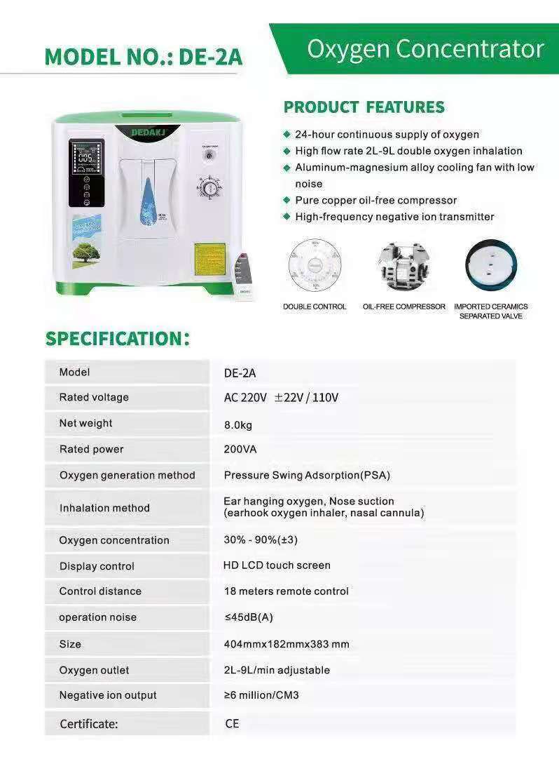 Oxygen Concentrator Dedakj De-2a Green
