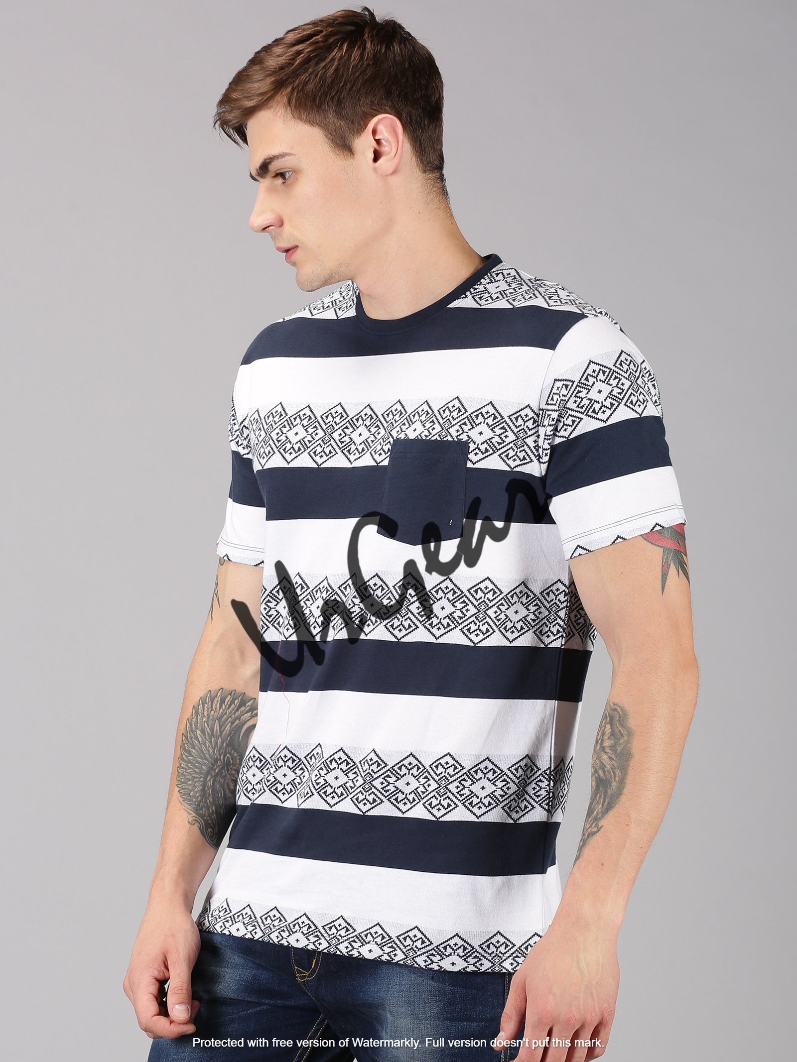 Men Round Neck T-shirt - 100% Combed Cotton, Sizes S-xxl, Navy Color, Bio-washed Softness, Regular Machine Wash