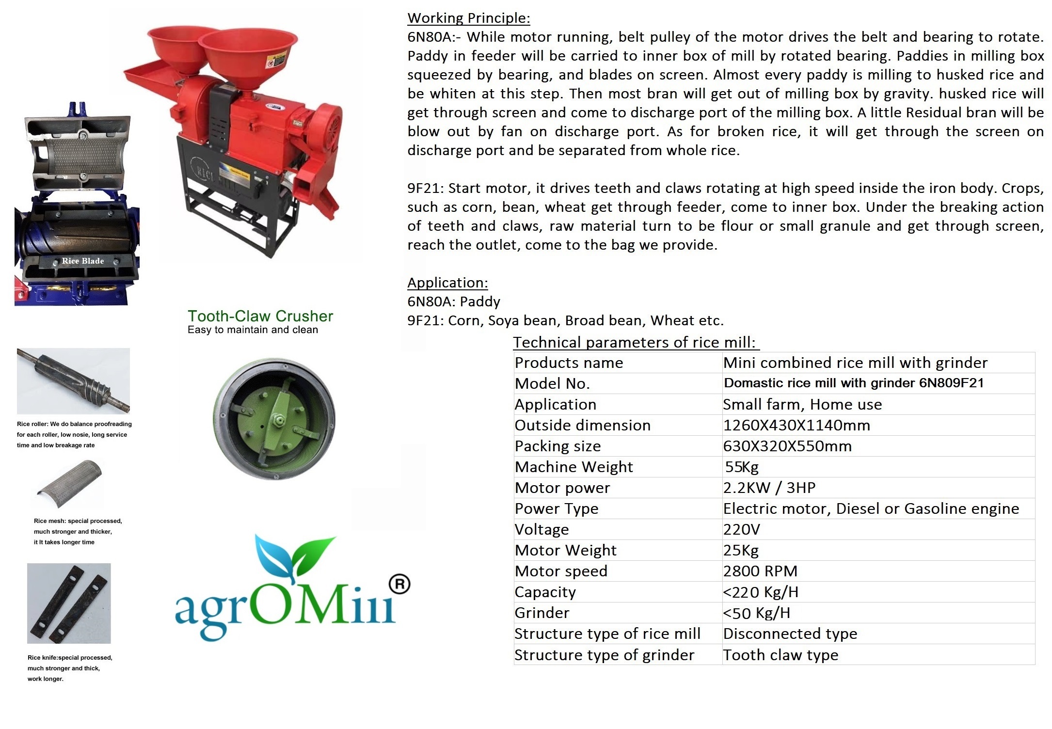 Combined Domestic Rice Machine - Manual Operation 200 Kg Capacity | Single Phase Domestic Rice Mill