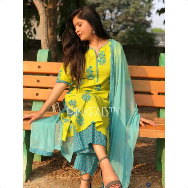 Fabric Cotton Kurti With Palazzo And Dupatta Size: Extra Large