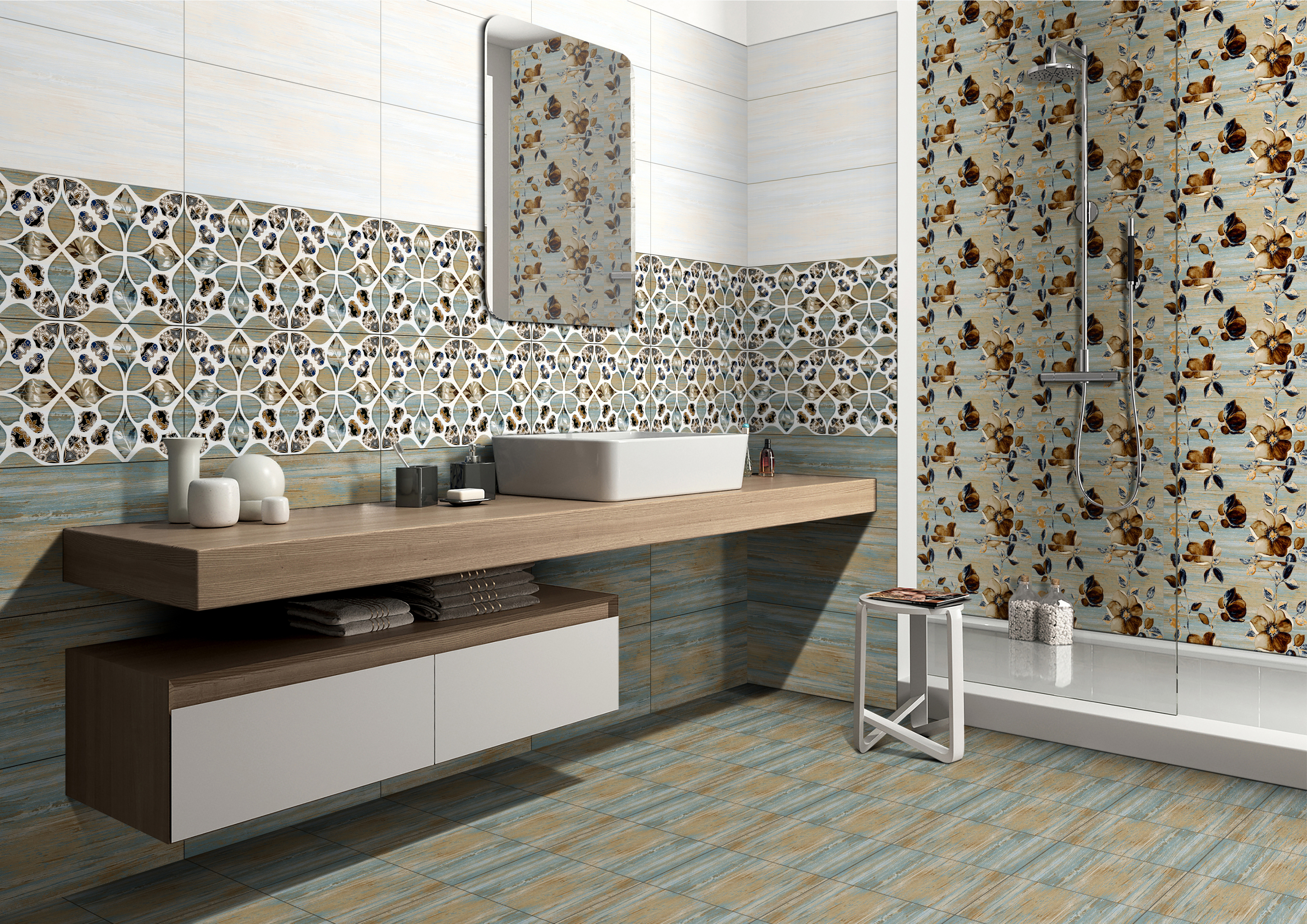 Interior Ceramic Wall Tiles - 300x600mm, White Glazed Matt Finish, 9mm Thickness, Digital Decor & Plain Design