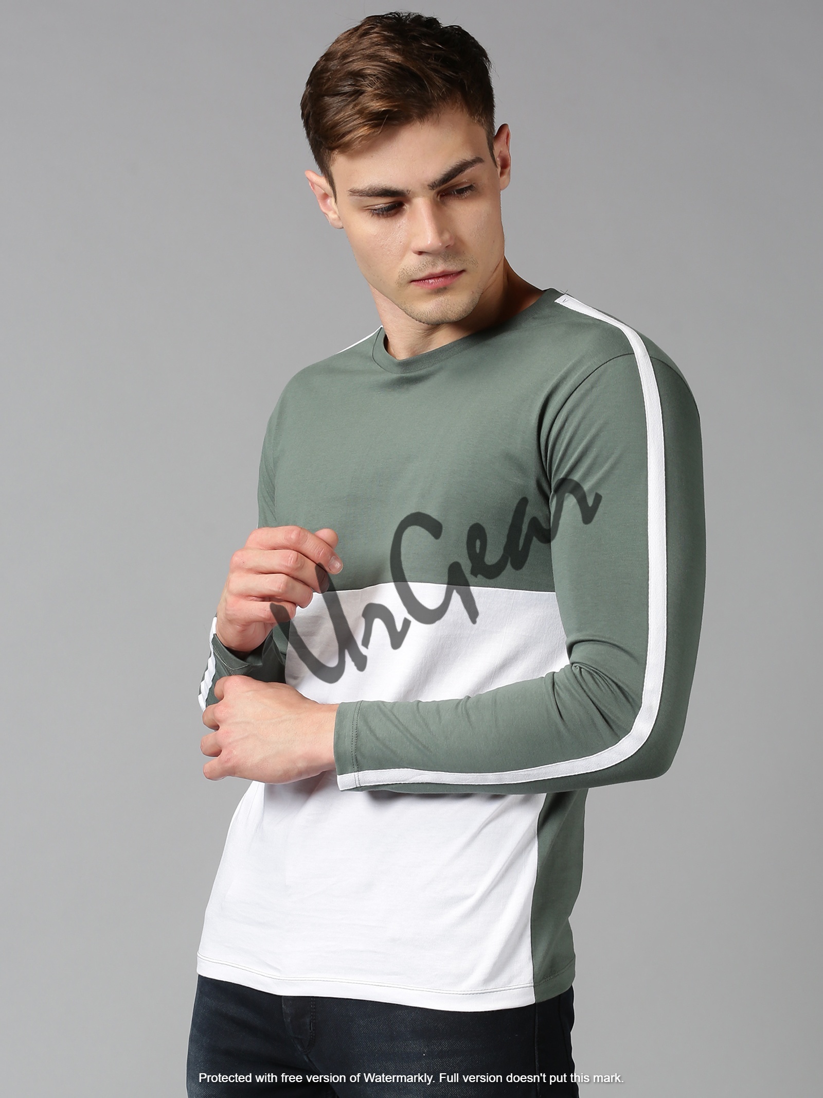 Green & White Mens Full Sleeve T Shirts