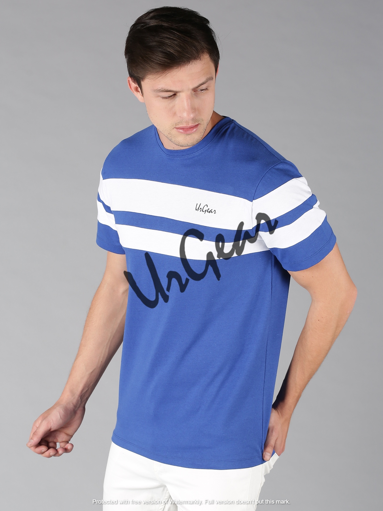 Men Round Neck T-shirt - 100% Combed Cotton, Size S-xxxl, Blue | O-neck, Striped Pattern, Short Sleeves, Bio-washed Soft Finish, Regular/machine Wash