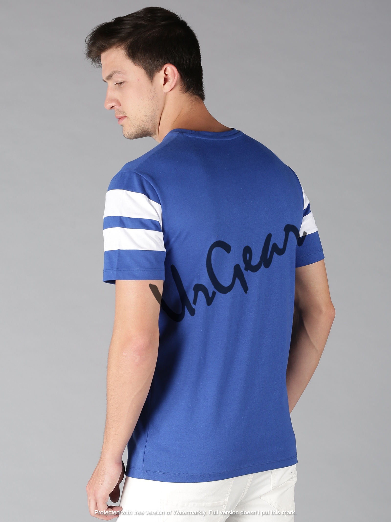 Men Round Neck T-shirt - 100% Combed Cotton, Size S-xxxl, Blue | O-neck, Striped Pattern, Short Sleeves, Bio-washed Soft Finish, Regular/machine Wash
