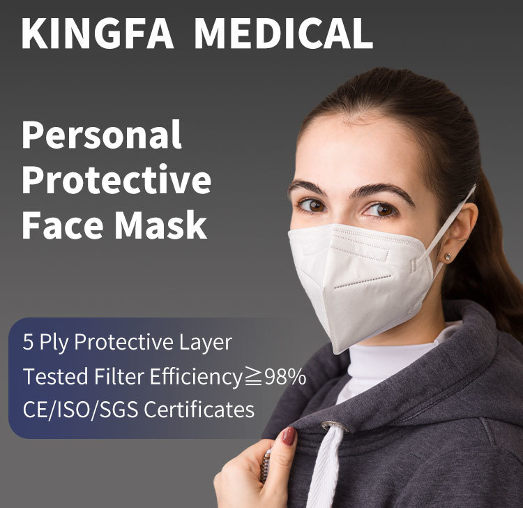 Kingfa Kn95 Face Mask - 5-ply Non-woven White | Adjustable Nose Clip Disposable Ear Loop Design >95% Filtration Efficiency