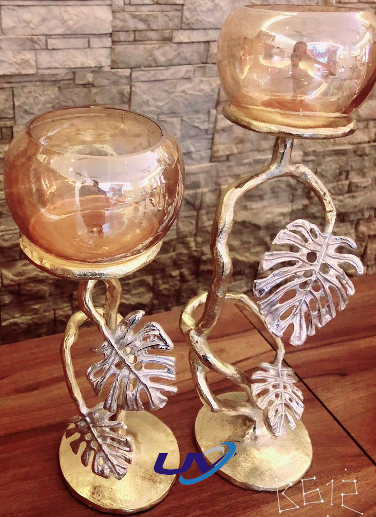 Leaf Style Candle Stand - Set Of 2, 12 Inch & 9 Inch Metal Designs | Handmade, Rust-proof, Decorative For Home And Event Use