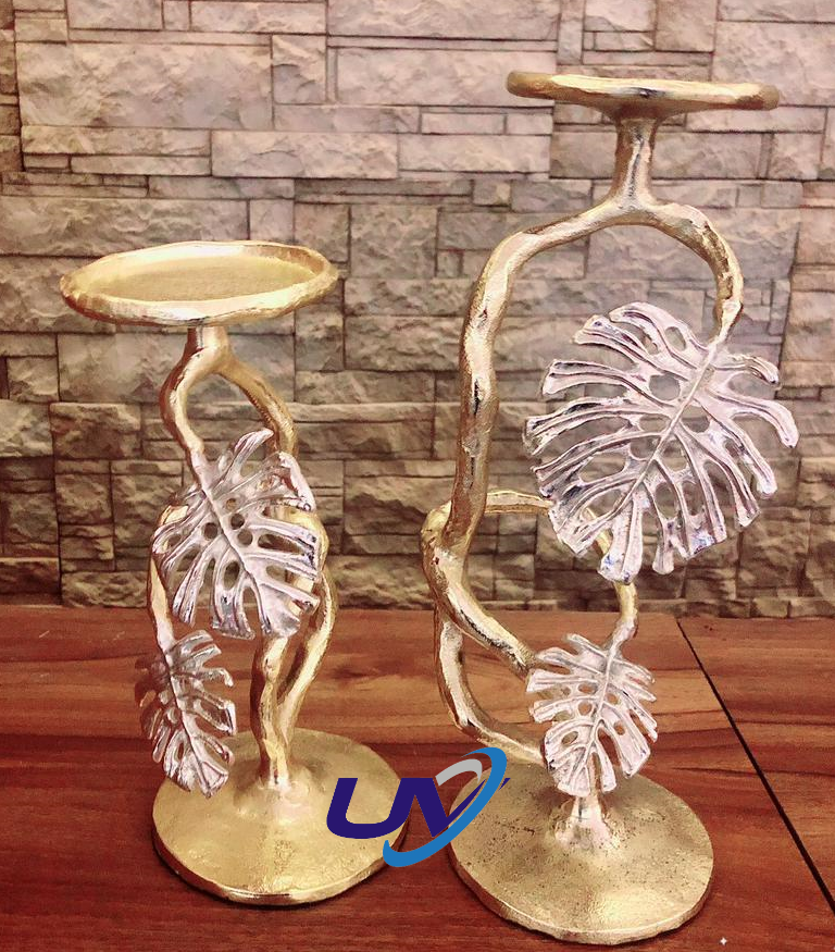 Leaf Style Candle Stand - Set Of 2, 12 Inch & 9 Inch Metal Designs | Handmade, Rust-proof, Decorative For Home And Event Use