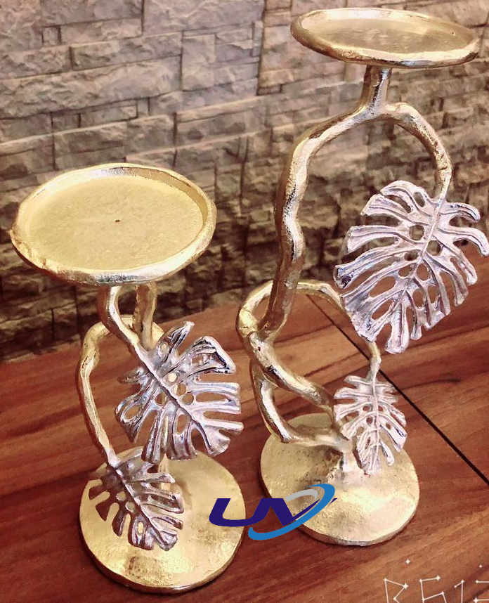 Leaf Style Candle Stand - Set Of 2, 12 Inch & 9 Inch Metal Designs | Handmade, Rust-proof, Decorative For Home And Event Use