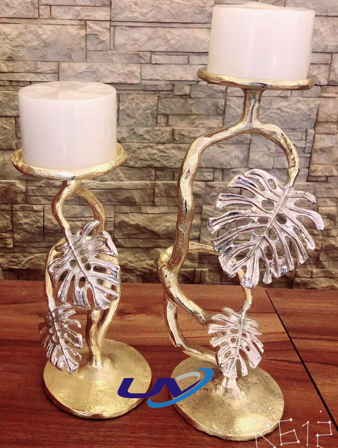 Leaf Style Candle Stand - Set Of 2, 12 Inch & 9 Inch Metal Designs | Handmade, Rust-proof, Decorative For Home And Event Use
