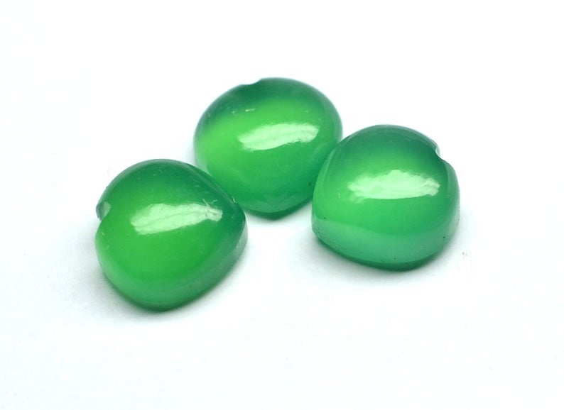 12mm Green Chalcedony Heart Cabochon Loose Gemstones Grade: Aaa