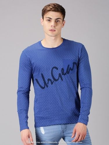 Blue Men Round Neck T-shirt