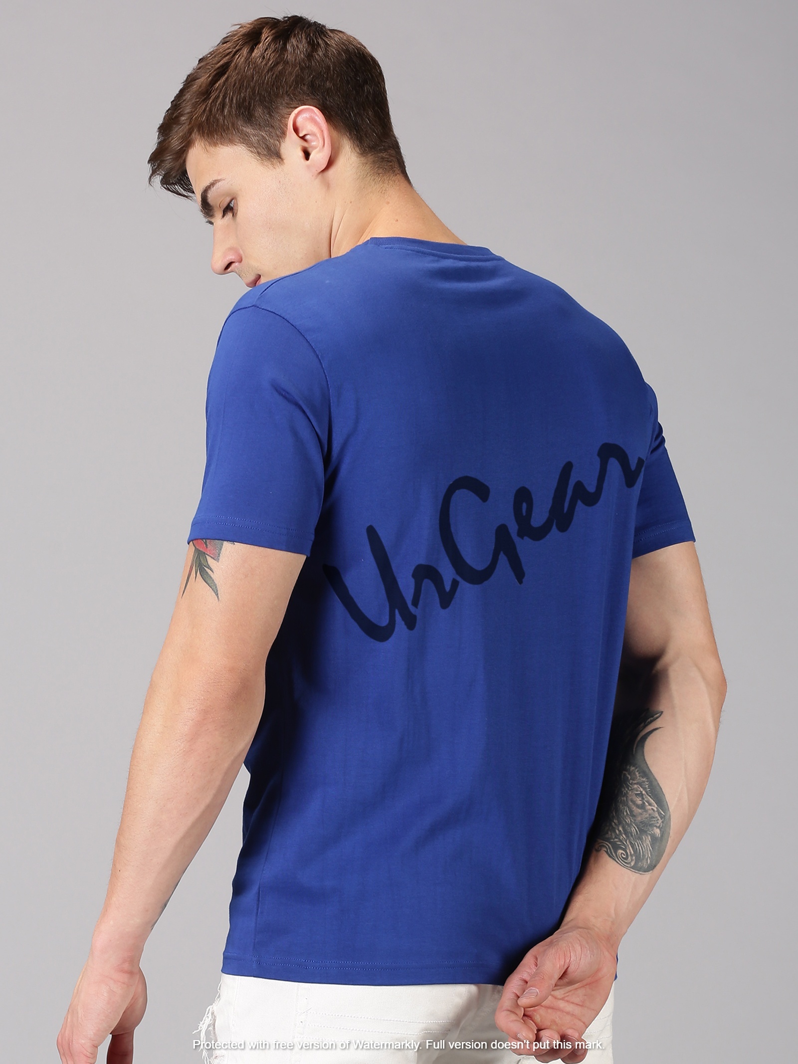 Men Round Neck T-shirt - 100% Combed Cotton, L/xl/s/m/xxl Size, Blue Color, Bio-washed, O-neck Collar, Short Sleeves, Printed Pattern | Soft, Pre-shrunk, 190 Gsm