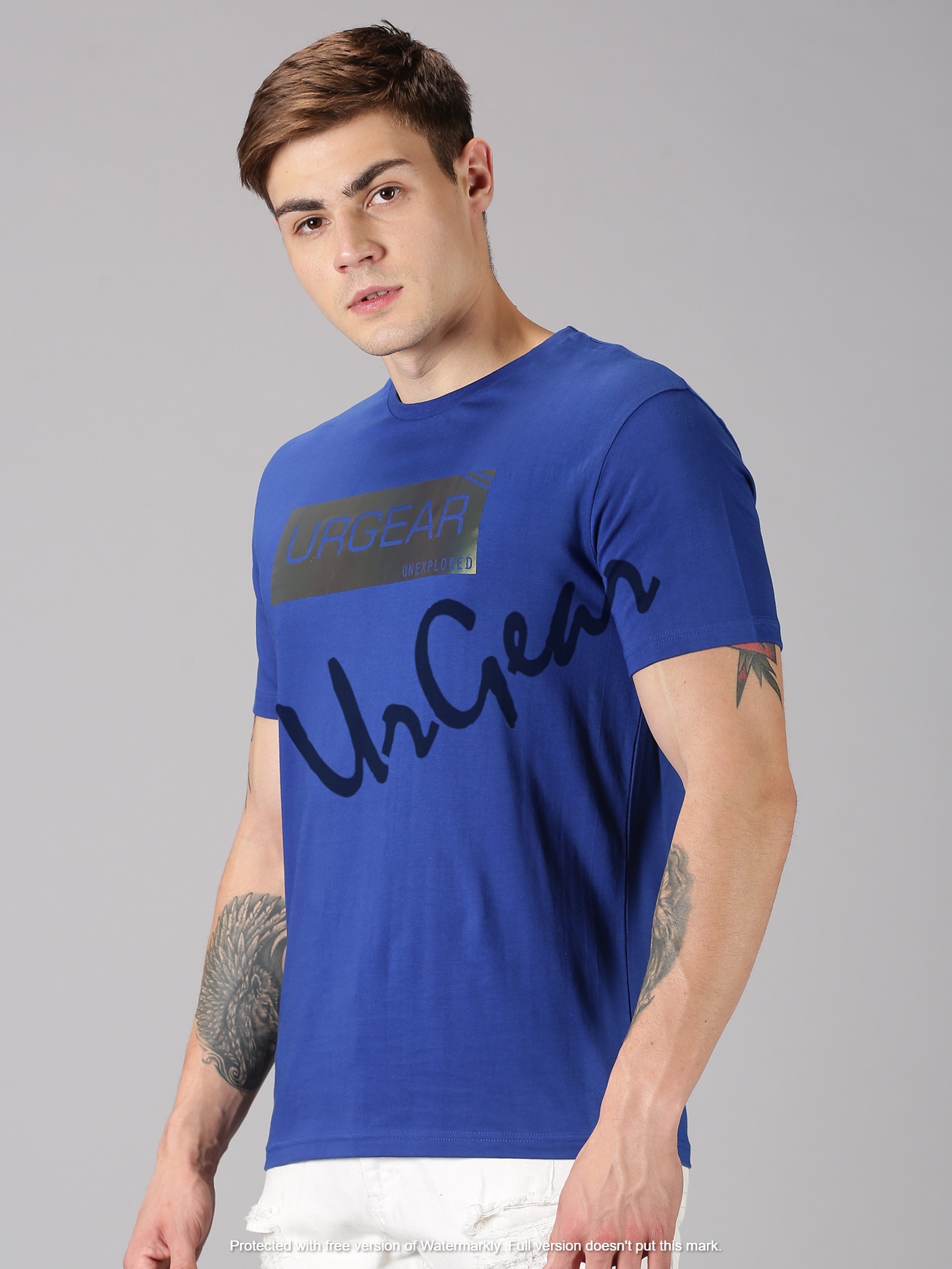 Men Round Neck T-shirt - 100% Combed Cotton, L/xl/s/m/xxl Size, Blue Color, Bio-washed, O-neck Collar, Short Sleeves, Printed Pattern | Soft, Pre-shrunk, 190 Gsm