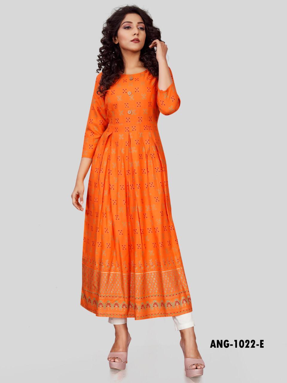 Ladies Fabfirki Kurti - Heavy 14kg Rayon, Size Set M To 5xl, Gold Print Design, Washable Fabric, Formal Style, Short Sleeve | Suitable For All Seasons