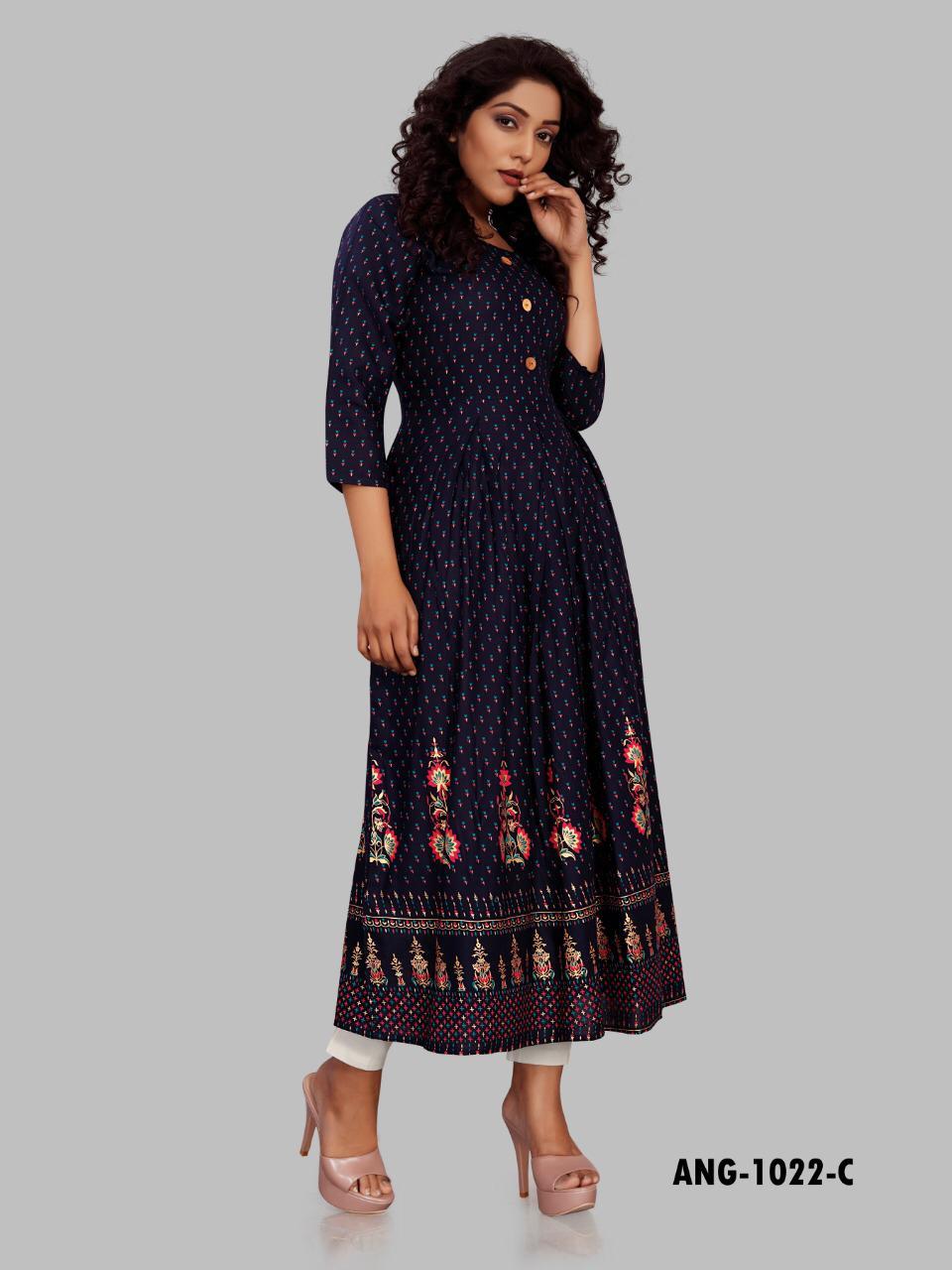Ladies Fabfirki Kurti - Heavy 14kg Rayon, Size Set M To 5xl, Gold Print Design, Washable Fabric, Formal Style, Short Sleeve | Suitable For All Seasons