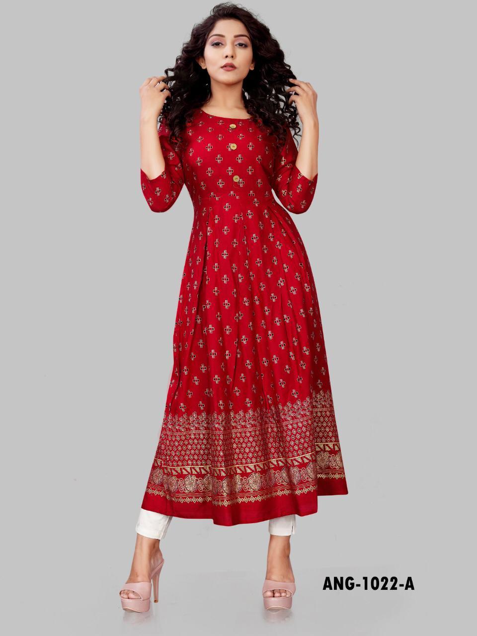Ladies Fabfirki Kurti - Heavy 14kg Rayon, Size Set M To 5xl, Gold Print Design, Washable Fabric, Formal Style, Short Sleeve | Suitable For All Seasons