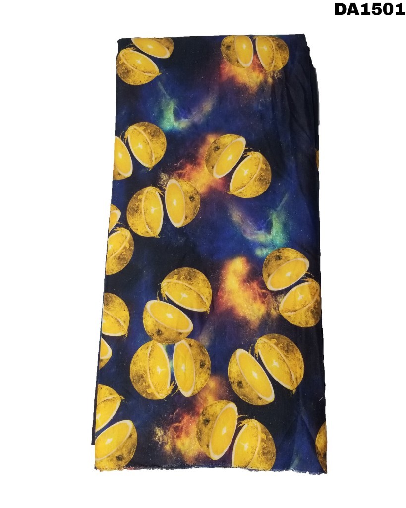 Fruity Digital Print Design On Rayon Slub Fabric - 58" Wide, Washable, Ideal For Garments | Vibrant Colors As Shown In Images