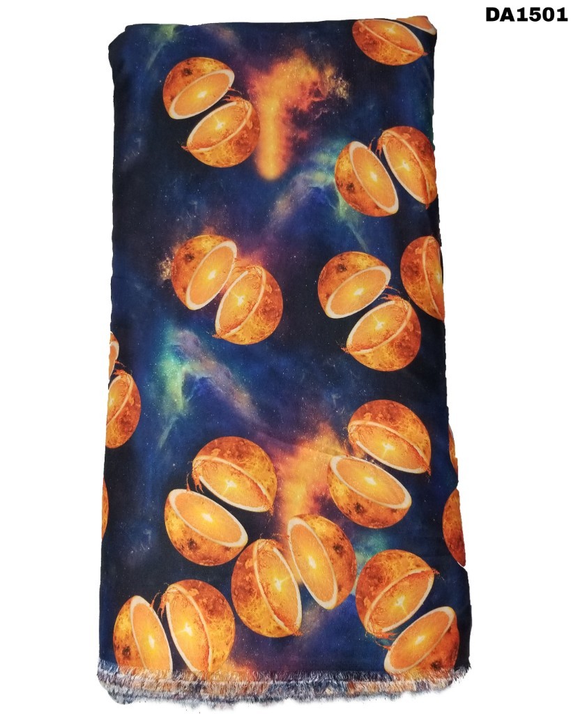 Fruity Digital Print Design On Rayon Slub Fabric - 58" Wide, Washable, Ideal For Garments | Vibrant Colors As Shown In Images