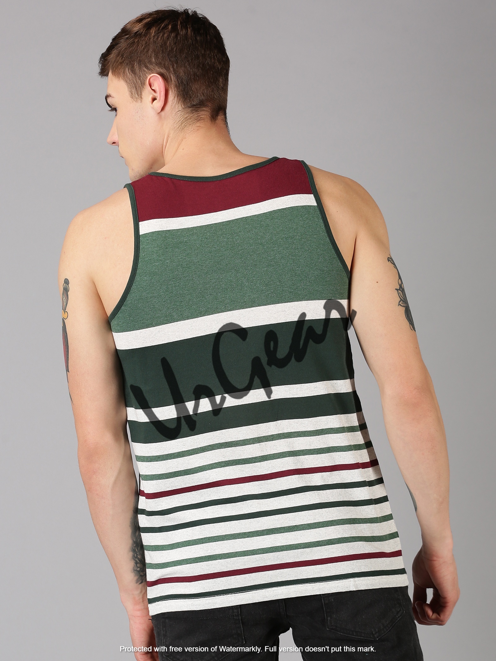 Men Round Neck T-shirt - 100% Combed Cotton, Pre-shrunk Quality With Bio-washed Softness | Multicolor Striped, Sleeveless, Available In Sizes S-xxxl