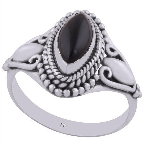 Black Onyx Natural Gemstone 925 Sterling Solid Silver Marquise Cabochon Handmade Ring