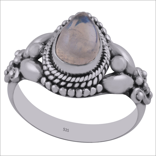 Rainbow Natural Gemstone 925 Sterling Solid Silver Pear Cabochon Handmade Ring