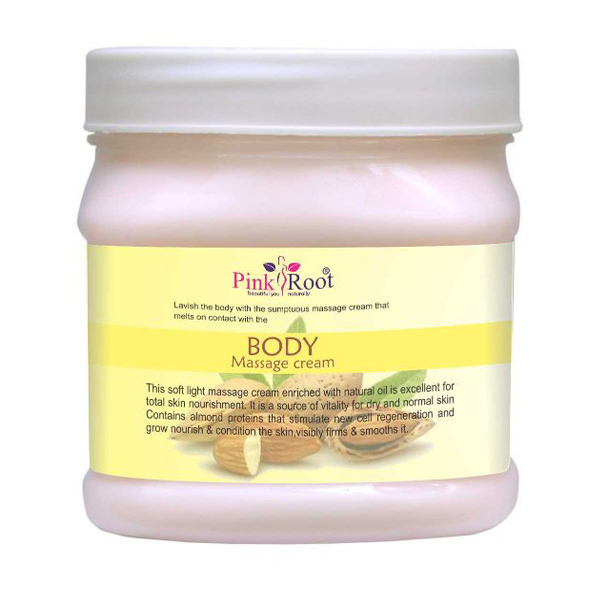 Pink Root Body Massage Cream - 500gm Enriched With Almond Olive & Carrot Seed Oil Moisturizing For All Skin Types Alcohol-free Easy To Use