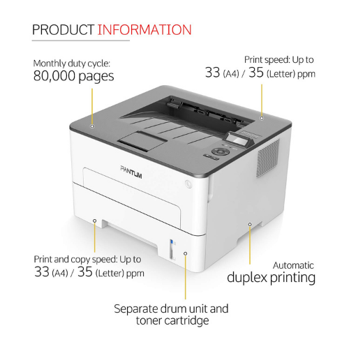 Pantum P3302dw - 33ppm Print Speed, Automatic Duplex Printing | Wifi, High-speed Usb, Ethernet Connectivity