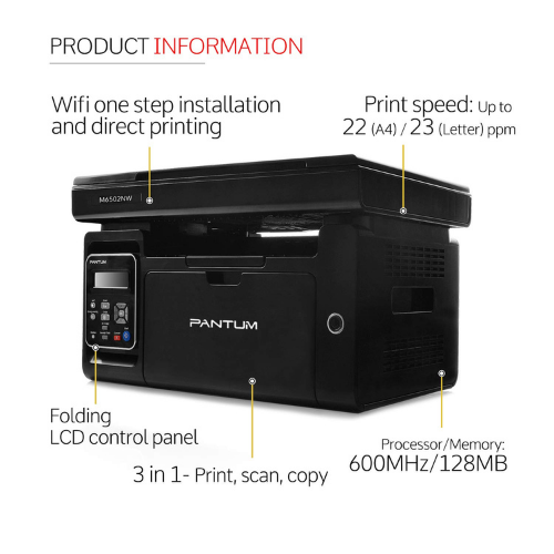 Pantum M6502nw Monochrome A4 Size, Wifi Multifunction Laser Printer