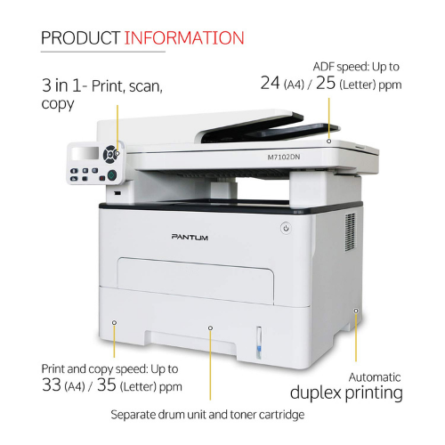 Pantum M7102dn Monochrome A4 Size, Adf, Auto Duplex Multifunction Laser Printer