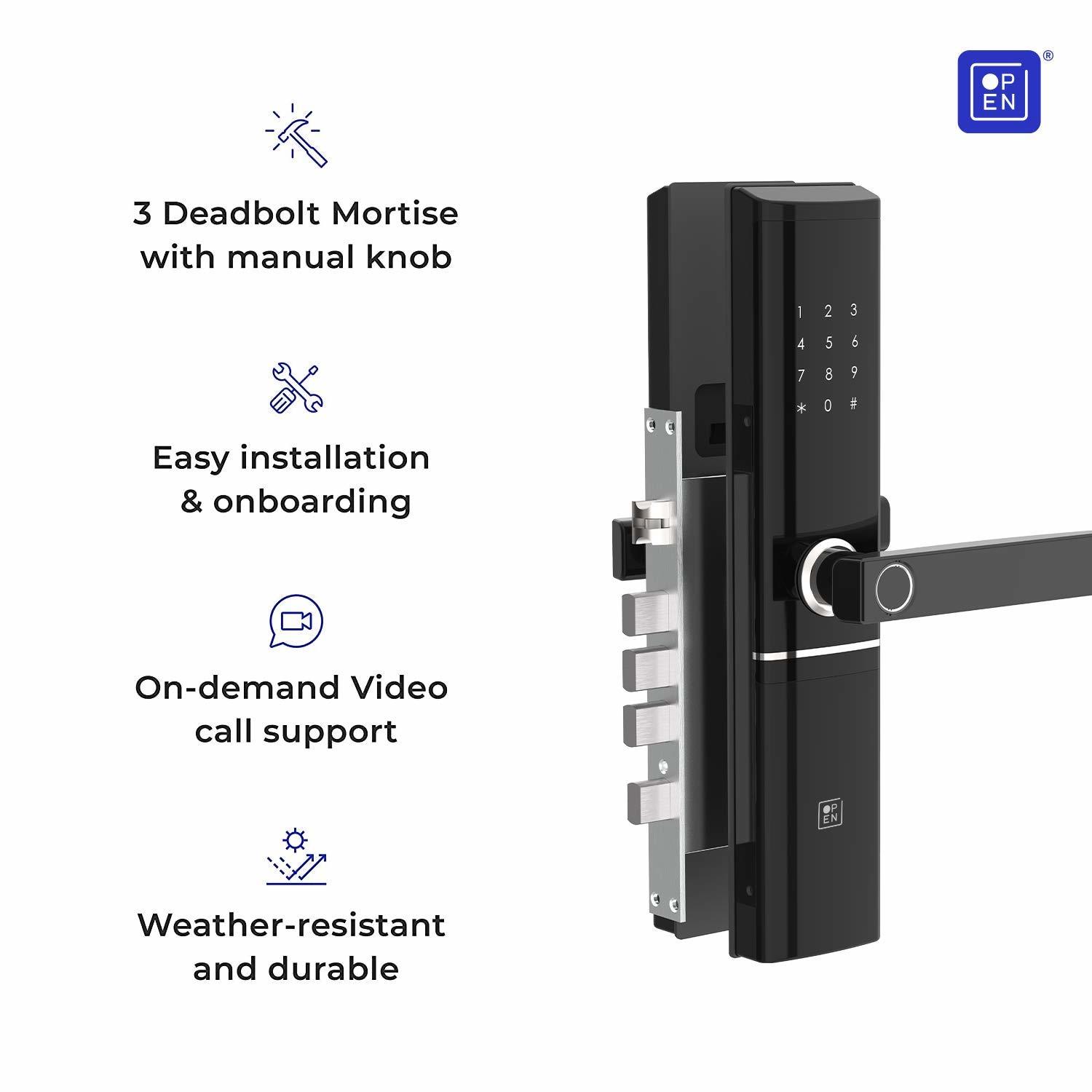 Open Door Smart Door Lock Right Handle Black Colour